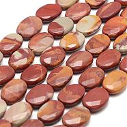 Natural Jasper Beads Strands, Faceted, Oval, 14x10x4mm, Hole: 1mm, about 26pcs/strand, 15.5 inch(39.5cm)(G-F477-21-14x10mm)