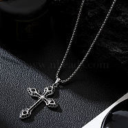 Stainless Steel Jet Rhinestone Cross Pendant Necklaces, Fashionable and Versatile for Daily Wear, Stainless Steel Color, 23.62 inch(60cm)(HN5605)