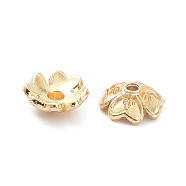 Brass 4-Petal Bead Caps, Long-Lasting Plated, Flower, Real 14K Gold Plated, 7.5x3mm, Hole: 1.4mm(KK-K086-22LG)