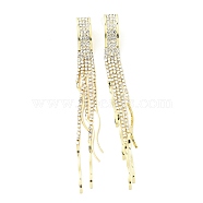 Clear Cubic Zirconia & Crystal Rhinestone Long Tassel Dangle Stud Earrings, Brass Earrings with 925 Sterling Silver Pins for Women, Light Gold, Rectangle Pattern, 117mm, Pin: 0.8mm(EJEW-C037-07E-LG)