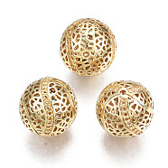 Brass Beads, Nickel Free, Hollow, Round, Real 18K Gold Plated, 13mm, Hole: 1mm(X-KK-S356-363-NF)