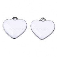 201 Stainless Steel Enamel Charms, Heart, Stainless Steel Color, White, 13x13x2mm, Hole: 1.5mm(STAS-N088-12J)