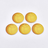 PU Leather Big Pendants, Sports Charms, Single-Sided Volleyball Pattern, Flat Round, Gold, 55x1.5mm, Hole: 2mm(X-FIND-Q082-08A)