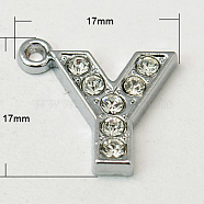 Alloy Letter Pendants, with Grade A Rhinestone, Platinum Color, Crystal, 16~18x12~17x2mm, Hole: 1mm(X-RB-C1416-Y)