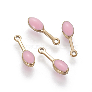 Ion Plating(IP) 304 Stainless Steel Charms, with Enamel, Oval, Golden, Pearl Pink, 13x4x3mm, Hole: 1mm(STAS-D436-10G)