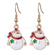 Christmas Theme Alloy Enamel Dangle Earrings, 304 Stainless Steel Earrings for Women, Snowman, 38x16.5mm(EJEW-JE05830-03)