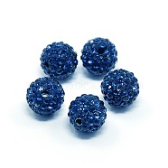 Czech Glass Rhinestones Beads, Polymer Clay Inside, Half Drilled Round Beads, 243_Capri Blue, PP8(1.4~1.5mm), 6mm, Hole: 1mm(RB-E482-6mm-243)