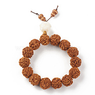 Mala Beads Bracelet, Round Natural Rudraksha Beaded Stretch Bracelet for Women, with Plastic Lotus, Sienna, Inner Diameter: 2-1/2 inch(6.5cm)(BJEW-P291-01)