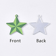 Acrylic Pendants, PVC Printed on the Front, Film and Mirror Effect on the Back, Star, Green, 23.5x22x2mm, Hole: 1mm(OACR-S035-14B)