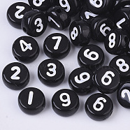 Opaque Acrylic Beads, Flat Round with Number, Mixed, 7x3.5mm, Hole: 1.2mm, about 400pcs/50g.(X-SACR-R243-01)