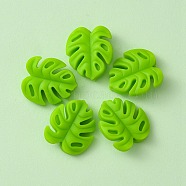 Monstera Leaf Food Grade Eco-Friendly Silicone Focal Beads, Chewing Beads For Teethers, DIY Nursing Necklaces Making, Lawn Green, 23x21x7mm, Hole: 2mm(FIND-YW0004-01)