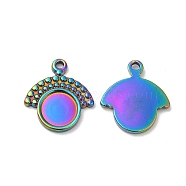 304 Stainless Steel Pendant Cabochon Settings, Fan, Rainbow Color, Tray: 8mm, 17x15.5x2mm, Hole: 1.5mm(STAS-H214-26RC)