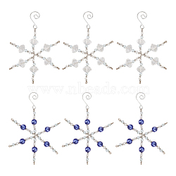 6Pcs 2 Styles Snowflake Glass Pendant Decoration, with Iron S-Hook Clasps, Mixed Color, 105~110mm, 3pcs/style(HJEW-GO00048)