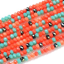 Glass Beads Strands, Faceted, Rondelle, Coral, 2~3.2x1.8~2.6mm, Hole: 0.8mm, about 185~186pcs/Strand, 15.55~15.75 inch(39.5~40cm)(GLAA-F106-B-08)