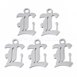 Tarnish Resistant 201 Stainless Steel Pendants, Laser Cut, Old English, Alphabet, Stainless Steel Color, Letter.L, 18x11.5x1mm, Hole: 2mm(STAS-N091-40L)