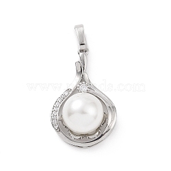 Eco-friendly Rack Plating Brass Micro Pave Cubic Zirconia Pendants, with ABS Platic Imitation Pearls, Cadmium Free & Lead Free, Long-Lasting Plated, Teardrop Charm, Platinum, 25.5x16x10.5mm, Hole: 3.5x6mm(KK-F843-11P)