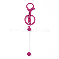 Spray Painted Alloy Bar Beadable Keychain for Jewelry Making DIY Crafts, with Alloy Lobster Clasps and Iron Ring, Medium Violet Red, 15.5~15.8cm(KEYC-A011-02J)