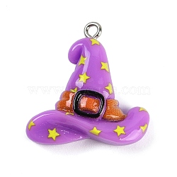 Halloween Theme Resin Pendants, with Platinum Iron Findings, Witch Hat, 26.5x25.5x8.5mm, Hole: 2mm(RESI-M046-01M-02)