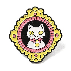 Cat Alloy Enamel Pins, Cute Kitten Brooch for Backpack Clothes, Rhombus, 29x27.5mm(JEWB-R004-01EB-02)