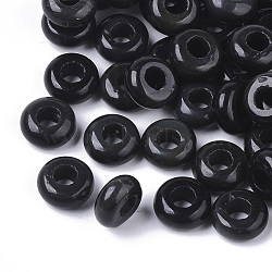 Natural Black Gemstone European Beads, Large Hole Beads, Rondelle, 10x4.5mm, Hole: 4mm(G-Q503-01)