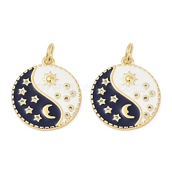 Brass Micro Pave Cubic Zirconia Pendants, Yin-yang with Sun & Moon Charms, with Enamel, Cadmium Free & Lead Free, Lasting Plated, Rack Plating, Real 18K Gold Plated, 19x16.5x1.5mm, Hole: 3.5mm(KK-U058-18G)