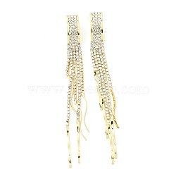 Clear Cubic Zirconia & Crystal Rhinestone Long Tassel Dangle Stud Earrings, Brass Earrings with 925 Sterling Silver Pins for Women, Light Gold, Rectangle Pattern, 117mm, Pin: 0.8mm(EJEW-C037-07E-LG)