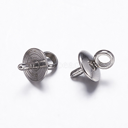 304 Stainless Steel Cup Pearl Peg Bails Pin Pendants, For Half Drilled Beads, Stainless Steel Color, 7x5mm, Hole: 2mm, Pin: 1mm(STAS-K146-003-5mm)