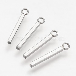 Tarnish Resistant 304 Stainless Steel Pendants, Cuboid, Stainless Steel Color, 18x1.5x1.5mm, Hole: 1.5mm(STAS-F041-53)