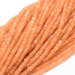 Dyed Natural Malaysia Jade Rondelle Beads Strands, Faceted, Dark Orange, 4x2~3mm, Hole: 1mm, about 115pcs/strand, 14 inch(X-G-E316-2x4mm-01)