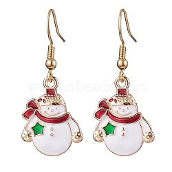 Christmas Theme Alloy Enamel Dangle Earrings, 304 Stainless Steel Earrings for Women, Snowman, 38x16.5mm(EJEW-JE05830-03)