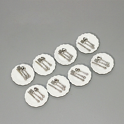 Miniature Ceramic Plate and Alloy Western Tableware, Doll House Miniature Toy Model, Platinum, 30x5mm(PW-WG89318-04)