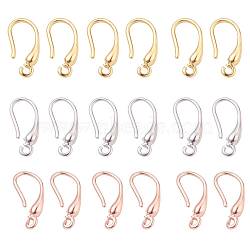 9 Pairs 3 Colors Brass Earring Hooks, Ear Wire, with Horizontal Loop, Mixed Color, 18x2.5mm, Pin: 0.8mm, Hole: 1.4mm, 3 colors, 3pairs/color, 9pairs/box(KK-ZZ0001-01)