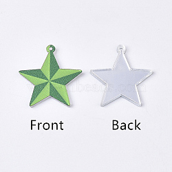 Acrylic Pendants, PVC Printed on the Front, Film and Mirror Effect on the Back, Star, Green, 23.5x22x2mm, Hole: 1mm(OACR-S035-14B)