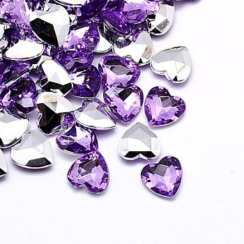 Imitation Taiwan Acrylic Rhinestone Cabochons, Pointed Back & Faceted, Heart, Medium Orchid, 12x12x4.5mm, about 500pcs/bag