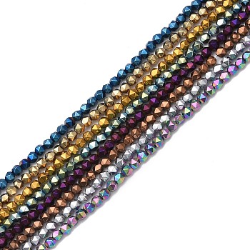 Electroplate Synthetic Non-magnetic Hematite Beads Strands, Faceted, Polygon, Mixed Color, 3.8~4mm, Hole: 1mm, about 99pcs/strand, 14.96 inch(38cm)