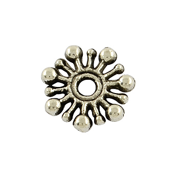 Tibetan Style Alloy Flower Spacer Beads, Cadmium Free & Lead Free, Antique Silver, 9.5x2mm, Hole: 2mm, about 3030pcs/1000g