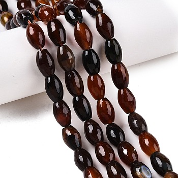 Natural Agate Beads Strands, Faceted, Oval, Dyed, Coconut Brown, 10.5~12x7.5~8mm, Hole: 1mm, about 32pcs/strand, 14.57~15.2''(37~38cm)