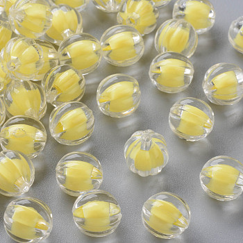 Transparent Acrylic Beads, Bead in Bead, Pumpkin, Yellow, 11x11.5mm, Hole: 2mm, about 610pcs/500g
