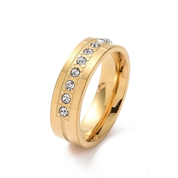 Crystal Rhinestone Line Finger Ring, 201 Stainless Steel Jewelry for Women, Golden, Inner Diameter: 17mm