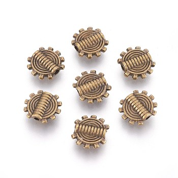 Tibetan Style Beads, Zinc Alloy Beads, Antique Bronze Color, Gear, Lead Free & Nickel Free & Cadmium Free, 9.5mm in diameter, 1.5 mm thick, hole: 1.5mm