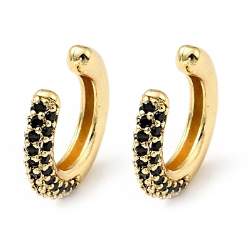 Cubic Zirconia C-Shaped Cuff Earrings, Gold Plated Brass Jewelry for Non-pierced Ears, Cadmium Free & Lead Free, Black, 14x15x3mm