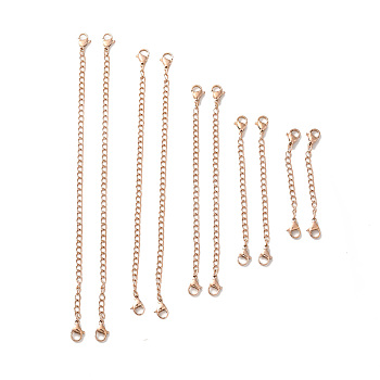 10Pcs 5 Size Ion Plating(IP) 304 Stainless Steel Chain Extender, End Chains with Lobster Claw Clasp, Rose Gold, 55~152mm, 2Pcs/size