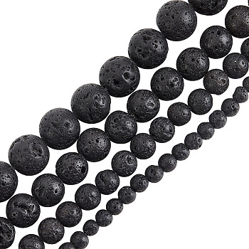 4 Strands 4 Styles Natural Lava Rock Round Beads Strands, 4~10mm, Hole: 1mm, 1 strand/style