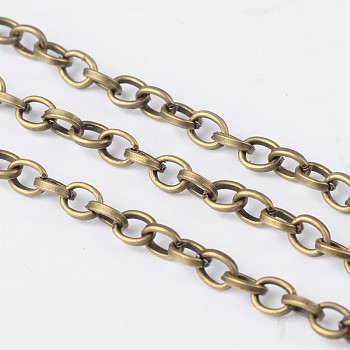 Iron Cable Chains, Unwelded, with Spool, Flat Oval, Lead Free & Nickel Free, Antique Bronze, 4x3.5x0.9mm, about 328.08 Feet(100m)/roll