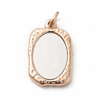 Vacuum Plating 304 Stainless Steel Pendants, with Jump Rings, Rectangle, Rose Gold, 23x14.5x3mm, Hole: 4mm