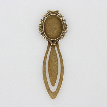 Iron Bookmark Cabochon Settings, Cadmium Free & Nickel Free & Lead Free, with Alloy Tray, Oval, Antique Bronze, 88x28x3mm, Tray: 18x25mm