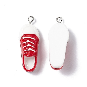 Resin Pendants, with Iron Loop, Shoes Charms, Red, 35x13x11mm, Hole: 2mm