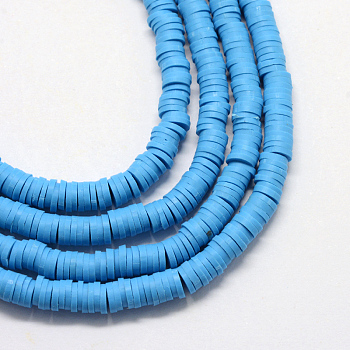 Eco-Friendly Handmade Polymer Clay Beads, Disc/Flat Round, Heishi Beads, Dodger Blue, 6x1mm, Hole: 2mm, about 380~400pcs/strand, 17.7 inch