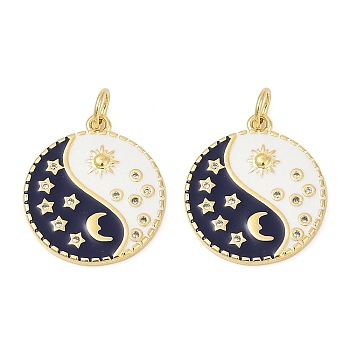 Brass Micro Pave Cubic Zirconia Pendants, Yin-yang with Sun & Moon Charms, with Enamel, Cadmium Free & Lead Free, Lasting Plated, Rack Plating, Real 18K Gold Plated, 19x16.5x1.5mm, Hole: 3.5mm