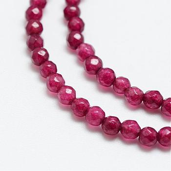 Natural Agate Bead Strands, Dyed, Faceted, Round, Medium Violet Red, 2mm, Hole: 0.5mm, about 180pcs/strand, 15.35 inch